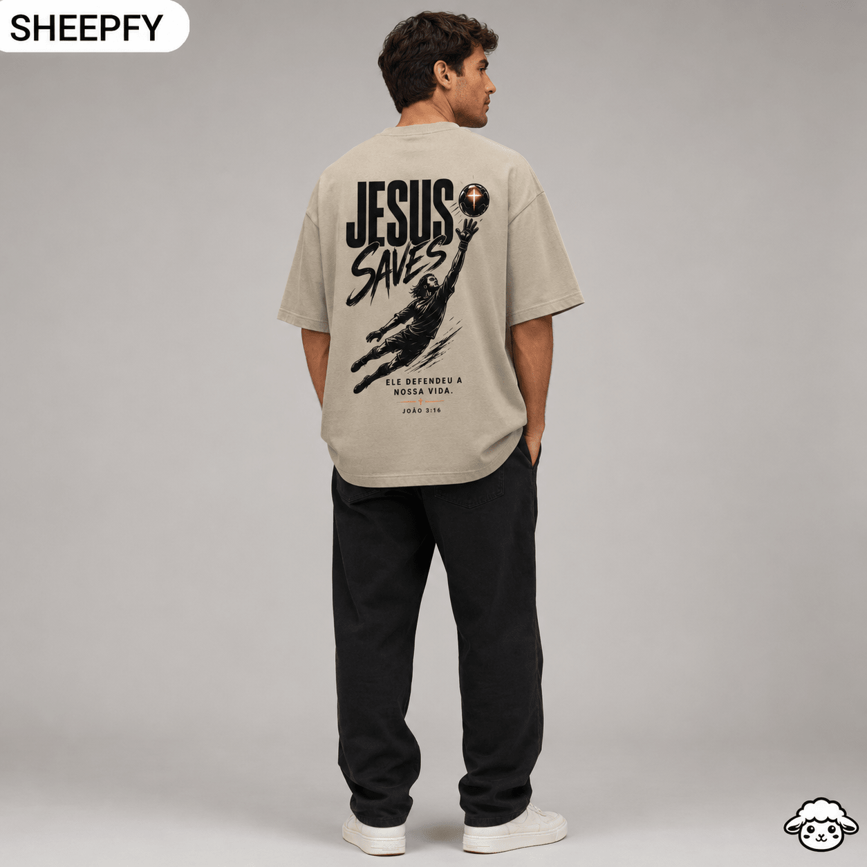 T-shirt oversized de manga curta - Jesus Saves - World Cup Collection - Sheepfy
