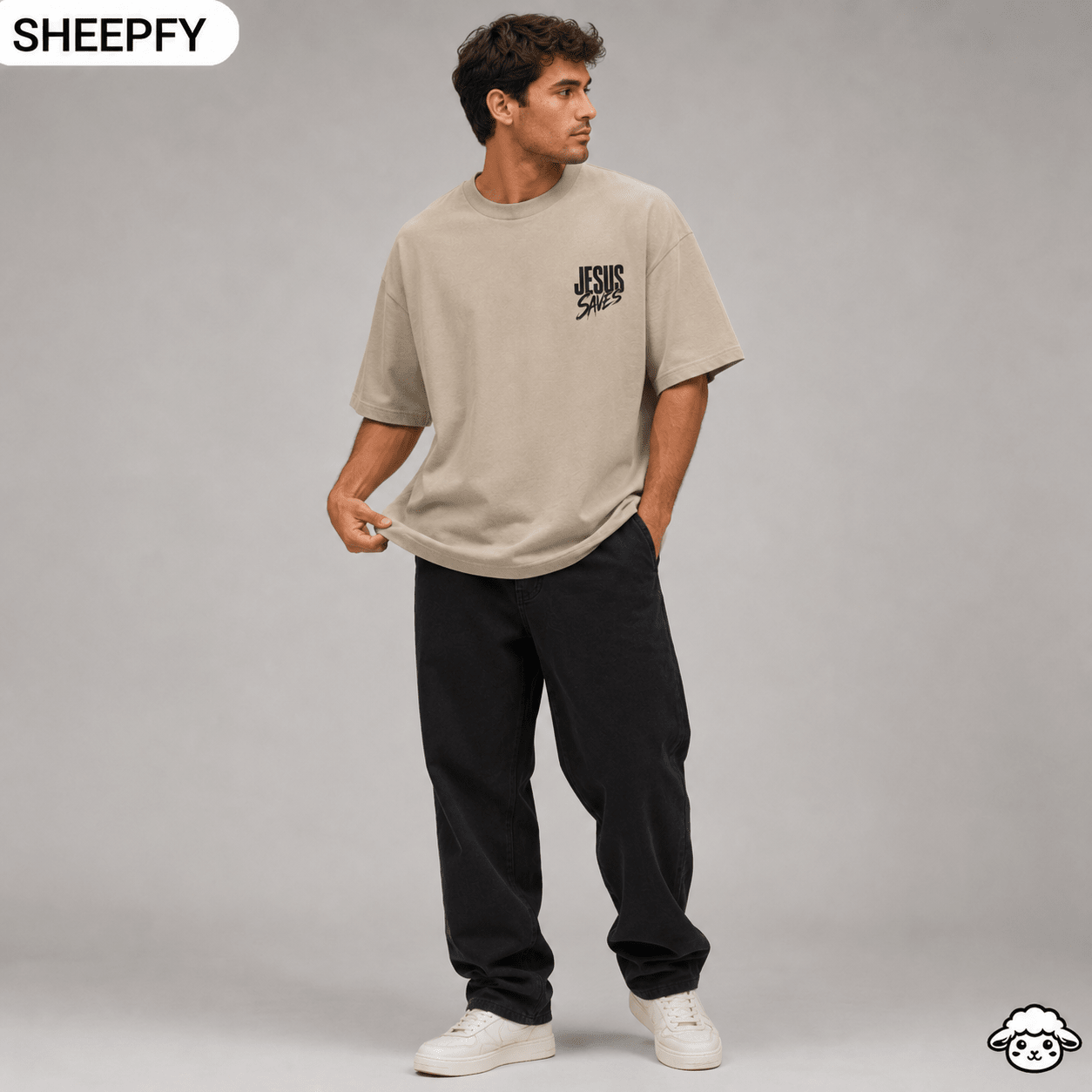 T-shirt oversized de manga curta - Jesus Saves - World Cup Collection - Sheepfy