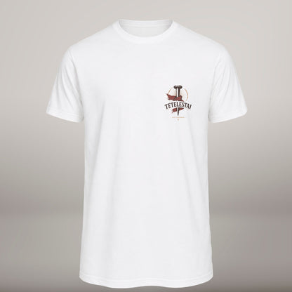 TETELESTAI – T-shirt cristã de homem, branca (frente)