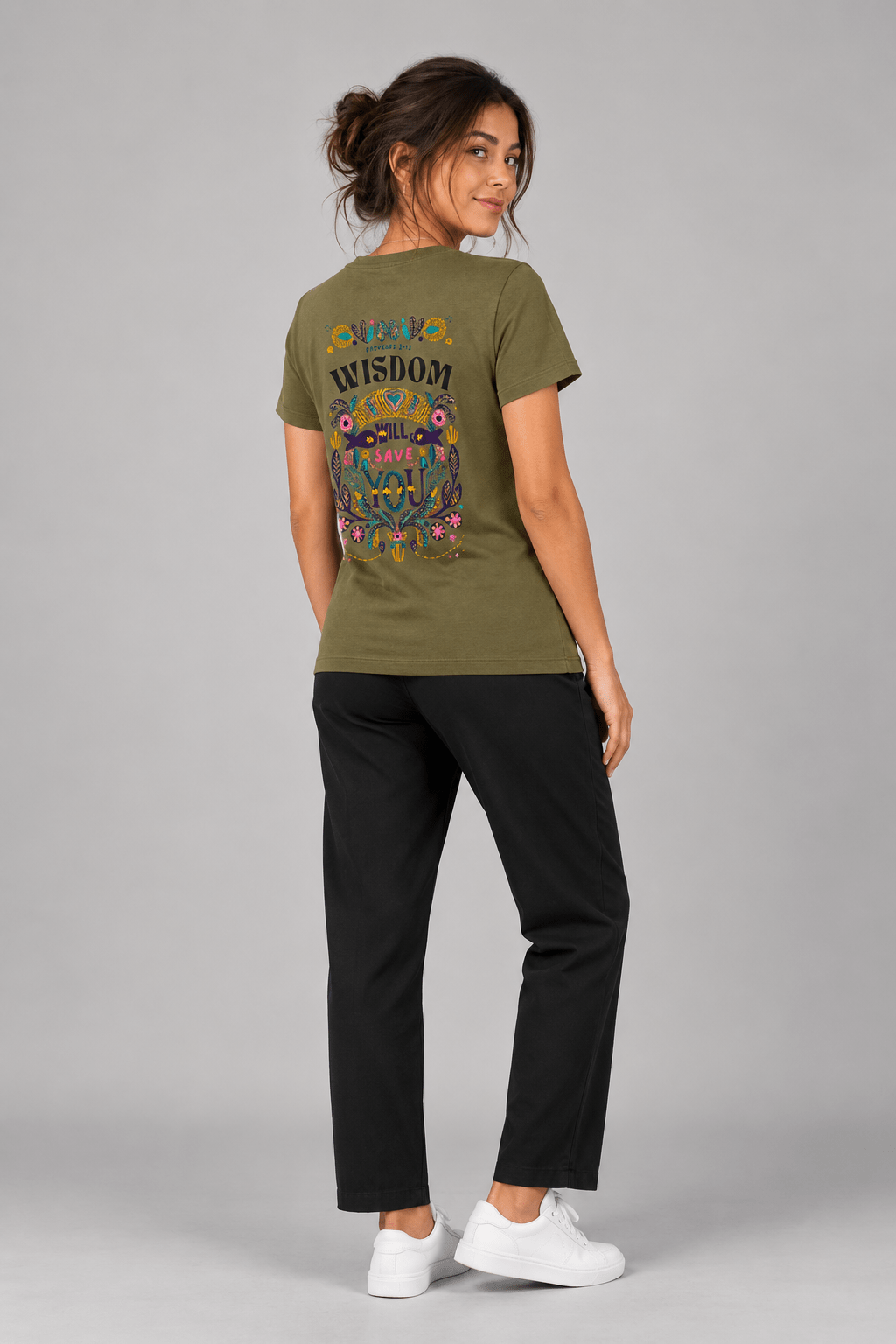 Wisdom Will Save You – T-shirt cristã de mulher – foto 5