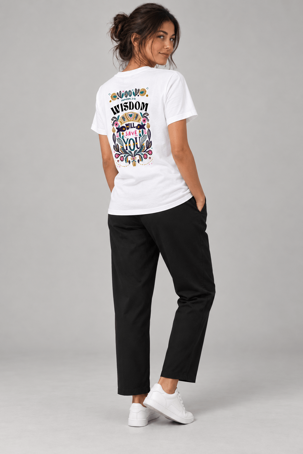 Wisdom Will Save You – T-shirt cristã de mulher – foto 7