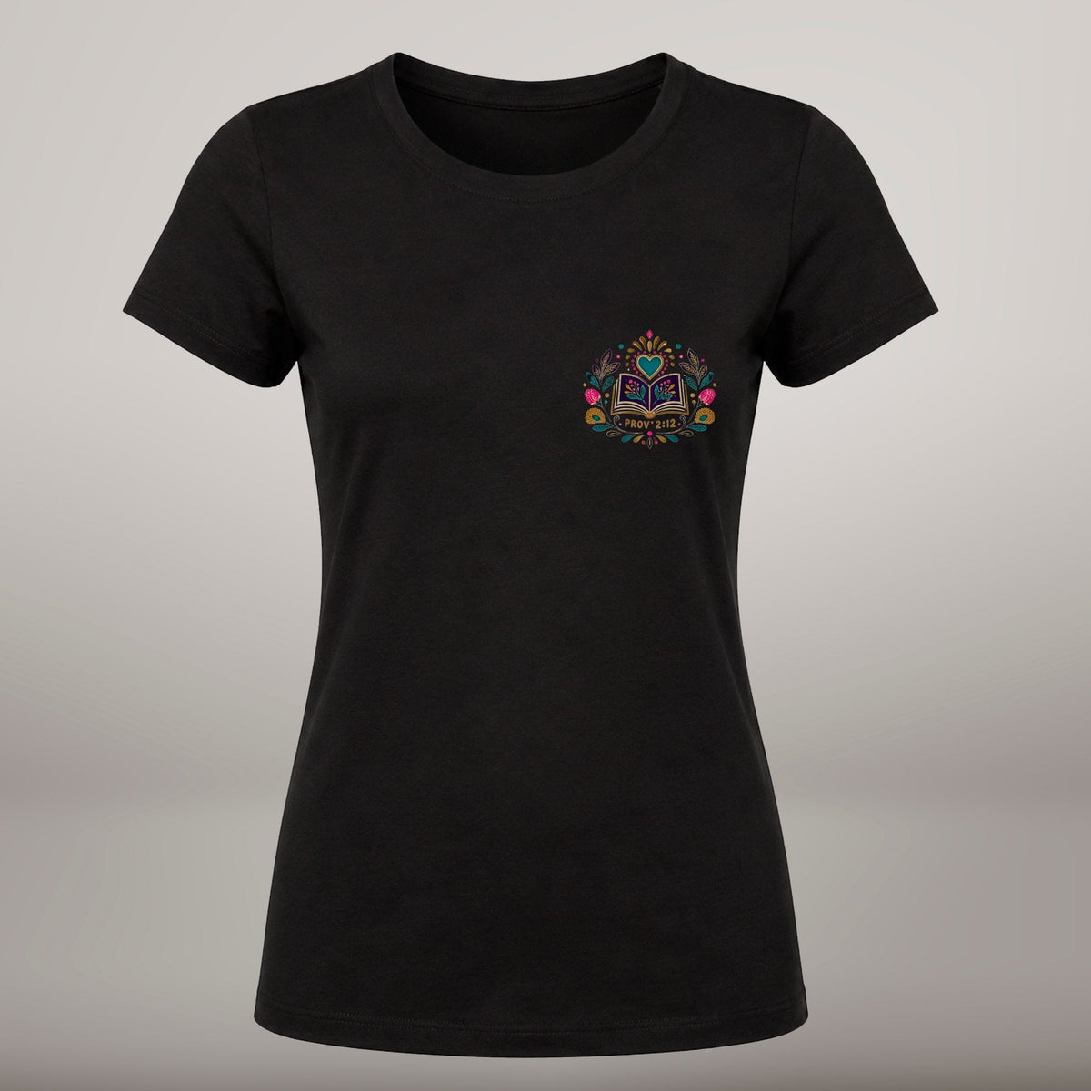 Wisdom Will Save You – T-shirt cristã de mulher, preta (frente)